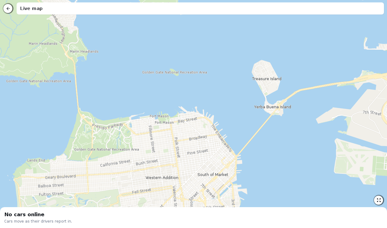The live map section of the console filling the window with a map of the city and a note that no cars are online